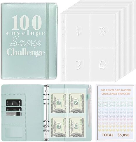 YHMOOMSIN 100 مغلف، حافظة ميزانية تحدي توفير المال، A5 حافظة تحديات التوفير، حافظة الميزانية مع مغلفات نقدية، توفير المال - تعظيم 5050 دولارًا (أرجواني) in Kuwait