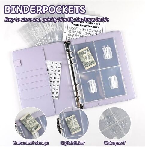 YHMOOMSIN 100 مغلف، حافظة ميزانية تحدي توفير المال، A5 حافظة تحديات التوفير، حافظة الميزانية مع مغلفات نقدية، توفير المال - تعظيم 5050 دولارًا (أرجواني) in Kuwait