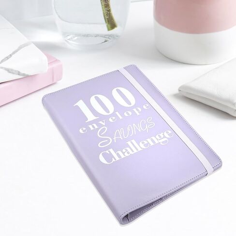 YHMOOMSIN 100 مغلف، حافظة ميزانية تحدي توفير المال، A5 حافظة تحديات التوفير، حافظة الميزانية مع مغلفات نقدية، توفير المال - تعظيم 5050 دولارًا (أرجواني) in Kuwait