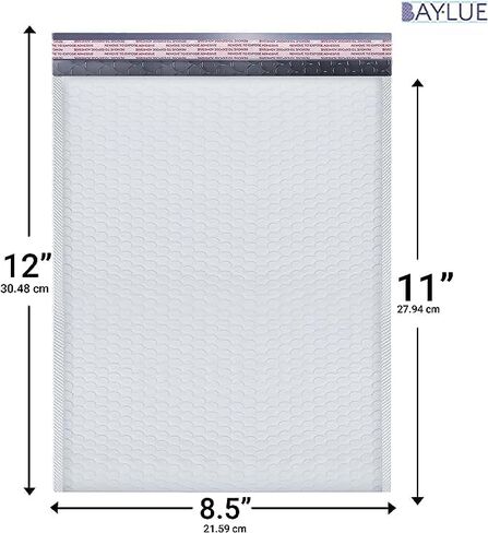 Baylue 8.5x12، رسائل فقاعات بولي، 2، أظرف مبطنة، أكياس التغليف، مظاريف الشحن مع الفقاعات، أكياس التعبئة مع شريط ذاتي الغلق، حجم قابل للاستخدام 8.5x11، 10 عبوات in Kuwait
