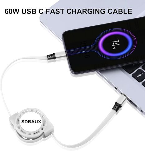 كابل شحن SDBAUX USB C 60 وات، سلك شاحن C إلى C قابل للسحب لهاتف iPhone 15/iPhone 15 Pro Max/iPad Mini 6/Pro 2021/2020، iPad Air 4، MacBook Pro 2020، Galaxy S23/S22/S21 (قطعتان/3.3 قدم) /رمادي) in Saudi Arabia