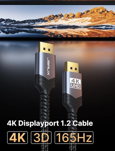 كابل JSAUX DisplayPort 2 حزمة 6 أقدام، 4K DP 1.2 كابل | 4K@60 هرتز، 2K@165 هرتز، 2K@144 هرتز | HDR، 21.6 جيجابت في الثانية، FreeSync، سلك منفذ عرض G-Sync لشاشة الألعاب Graphics 3090 PC - رمادي in Kuwait