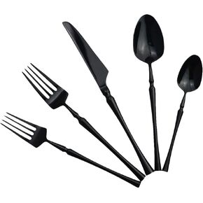 Black Silverware Set, 5-Piece 18/10 Stainless Steel Flatware Cutlery Set for 1,Mirror Finish, Ideal for Wedding Festival Party Home Kitchen, Dishwasher Safe