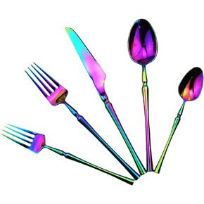 Black Silverware Set, 5-Piece 18/10 Stainless Steel Flatware Cutlery Set for 1,Mirror Finish, Ideal for Wedding Festival Party Home Kitchen, Dishwasher Safe