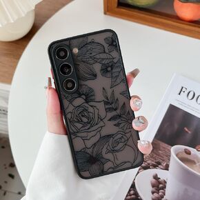 XIZYO for Samsung Galaxy S23 Plus Case Rose Design Case Cover Floral Phone Case for Girls Women Pattern Printed Slim Translucent Matte TPU Bumper Case Shockproof Protective Case, Black