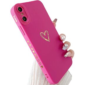 Qokey for iPhone X Case,iPhone Xs Case 5.8" Side&Back Cute Plated Love Heart with Anti-Fall Lens Cameras Cover Protection Soft TPU Shockproof Anti-Fingerprint Phone Case for Women Girl Men,Rose Red
