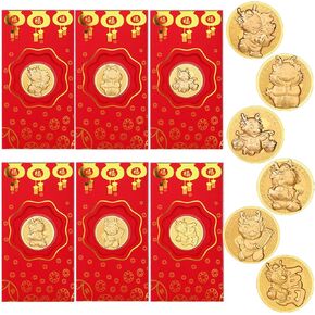 6 عبوات من مظاريف التنين الاحمر لعام 2024 بنمط هونغ باو الصيني، مغلفات نقود حمراء فينغ شوي جولد يوان باو زودياك هدايا تذكارية لمهرجان الربيع الصيني in Kuwait