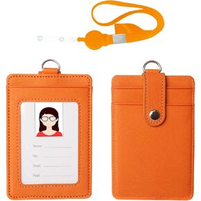 NuVision ID Badge Holder with Retractable Lanyard, Vertical Heavy Duty PU Leather ID Badge Card Holders, 1 Clear Window & 2 Credit Card Slot with Secure Buckle for Work ID, License and Access Card