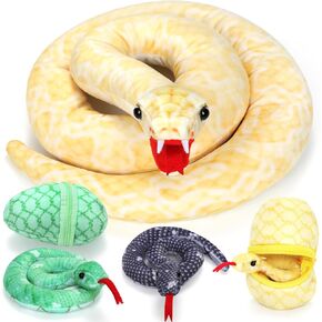 Xhamuon 53 Inch Giant Snake Plush Mommy with 3 Babies - Mommy Snake with 3 Cute Babies & 3 Eggs Golden Python Realistic Snake Stuffed Animal Gifts for Boys Girls in Saudi Arabia