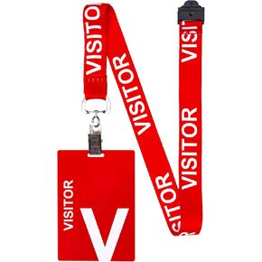 EASTEX 25 قطعة من شارات الزائرين مع بطاقة بلاستيكية PVC - حبل للزائرين - حبل أحمر منفصل للمكتب والمدرسة - حامل شارة هوية الزائر للرجال والنساء العملاء الضيوف in Kuwait