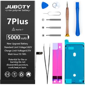 بطارية JUBOTY لهاتف iPhone 7 Plus 5000 مللي أمبير في الساعة، بطارية ليثيوم أيون داخلية جديدة ترقية 0 دورة عالية السعة بديلة لهاتف iPhone 7 Plus موديل A1661 A1784 A1785 مع مجموعة أدوات إصلاح احترافية كاملة in Kuwait