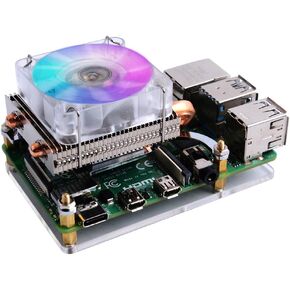 GeeekPi مبرد وحدة المعالجة المركزية منخفض المستوى مع مروحة RGB PWM ومبدد حرارة من الألومنيوم لـ Raspberry Pi 4B/3B+/3B (فضي) in Kuwait