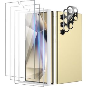 Gatatol 3+2 Pack for Galaxy S24 Ultra Screen Protector with Easy Fit Tool, [Fully Support Fingerprint] 3X Tempered Glass & 2X Camera Lens Protector, Case Friendly for Samsung S24 Ultra (2024)