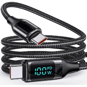 TheUrbanGeek 100W USB C to C Fast Charge Cable, Nylon Braided, LED Display, 480Mbps Data Transfer for lPhone 15/Pro/Plus/Max,lPad Air,MacBook Pro,Samsung Galaxy S23/S22, Pixel, LG(6 ft) in Saudi Arabia