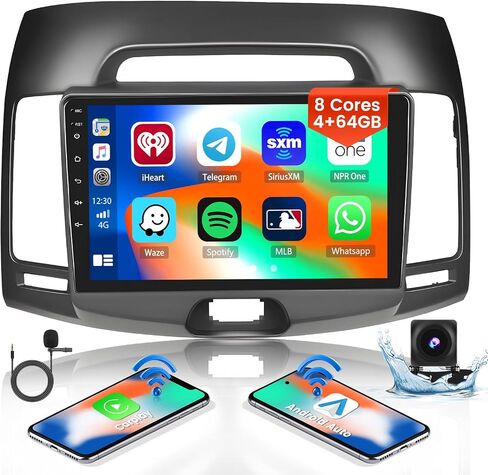 Inefala 8-Core 4+64G Android 13 راديو ترقية ستيريو للسيارة Hyundai Elantra 2007-2010، شاشة لمس عالية الدقة 9 بوصة مع CarPlay اللاسلكي وAndroid Auto، كاميرا احتياطية AHD، وصلة مرآة، GPS Navi in Kuwait