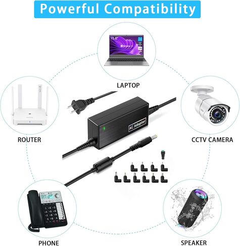 12V 5A Power Supply Adapter,100~240V AC to DC 12 Volt 5A 4A 3A 2.0A 1A Converter with 11 Tips for LED Strip Light DVR NVR Security Cameras System CCTV Accessories and More in Kuwait