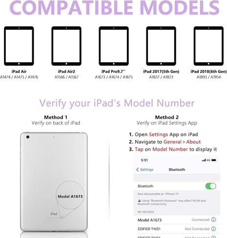 حافظة لوحة المفاتيح MMK متوافقة مع iPad 9.7 بوصة 2018 الجيل السادس، لوحة مفاتيح بلوتوث لاسلكية قابلة للفصل متوافقة مع iPad 2017 (الجيل الخامس) - Air 2/ Air Case، النوم/الاستيقاظ التلقائي المغناطيسي (أزرق بحيرة) in Kuwait