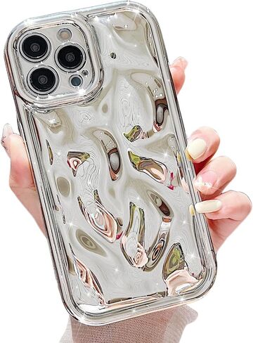 LY&SASIF Compatible with iPhone 14 Pro Holographic Case, Cute Laser 3D Water Ripple Bling Glitter Luxury Wave Shape Phone case for Women Girls Silicone Protection Cover (hot Pink) in Kuwait