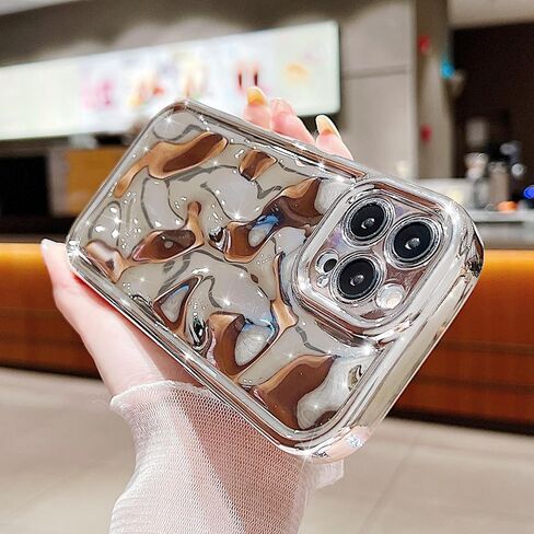 LY&SASIF Compatible with iPhone 14 Pro Holographic Case, Cute Laser 3D Water Ripple Bling Glitter Luxury Wave Shape Phone case for Women Girls Silicone Protection Cover (hot Pink) in Kuwait