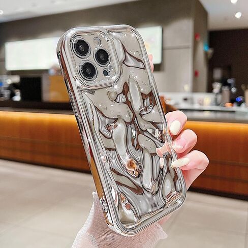 LY&SASIF Compatible with iPhone 14 Pro Holographic Case, Cute Laser 3D Water Ripple Bling Glitter Luxury Wave Shape Phone case for Women Girls Silicone Protection Cover (hot Pink) in Kuwait