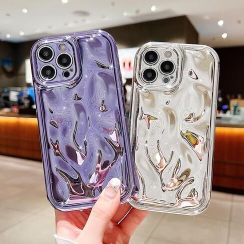 LY&SASIF Compatible with iPhone 14 Pro Holographic Case, Cute Laser 3D Water Ripple Bling Glitter Luxury Wave Shape Phone case for Women Girls Silicone Protection Cover (hot Pink) in Kuwait