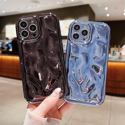 LY&SASIF Compatible with iPhone 14 Pro Holographic Case, Cute Laser 3D Water Ripple Bling Glitter Luxury Wave Shape Phone case for Women Girls Silicone Protection Cover (hot Pink) in Kuwait