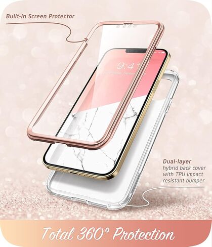 i-Blason Glitter Case for iPhone 13 Pro Max (6.7 Inch) Mobile Phone Case 360 Degree Case Bumper Protective Cover [Cosmo] with Screen Protector 2021 Edition (Marble) in Kuwait