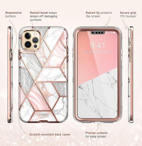 i-Blason Glitter Case for iPhone 13 Pro Max (6.7 Inch) Mobile Phone Case 360 Degree Case Bumper Protective Cover [Cosmo] with Screen Protector 2021 Edition (Marble) in Kuwait