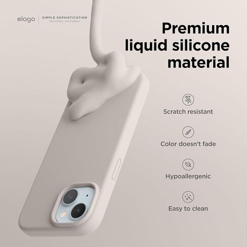 جراب Elago متوافق مع iPhone 15 Plus، جراب سيليكون سائل، غطاء واقٍ لكامل الجسم، مقاوم للصدمات، جراب هاتف نحيف، بطانة ناعمة من الألياف الدقيقة مضادة للخدش، 6.7 بوصة (حجري) in Saudi Arabia