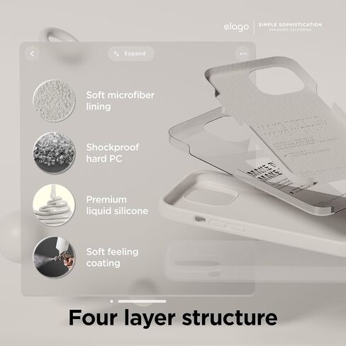 جراب Elago متوافق مع iPhone 15 Plus، جراب سيليكون سائل، غطاء واقٍ لكامل الجسم، مقاوم للصدمات، جراب هاتف نحيف، بطانة ناعمة من الألياف الدقيقة مضادة للخدش، 6.7 بوصة (حجري) in Saudi Arabia