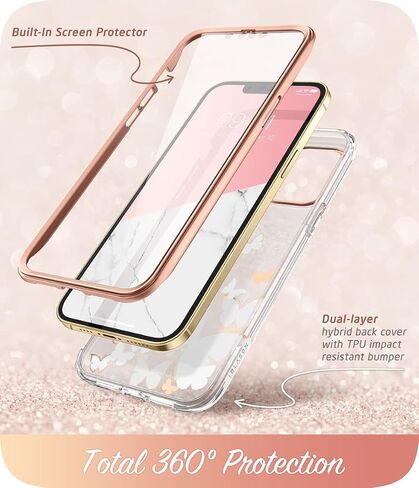 حافظة i-Blason لامعة لهاتف iPhone 13 Pro Max (6.7 بوصة) حافظة هاتف محمول 360 درجة غطاء واقٍ من الصدمات [Cosmo] مع واقي شاشة إصدار 2021 (رخام) in Kuwait
