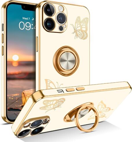 BENTOBEN for iPhone 12 Pro Max Case, Phone Case iPhone 12 ProMax, Slim Fit Butterfly Design Kickstand Ring Holder Shockproof Protection Soft Bumper Drop Protective Girls Women Boy Men Cover,Black in Kuwait