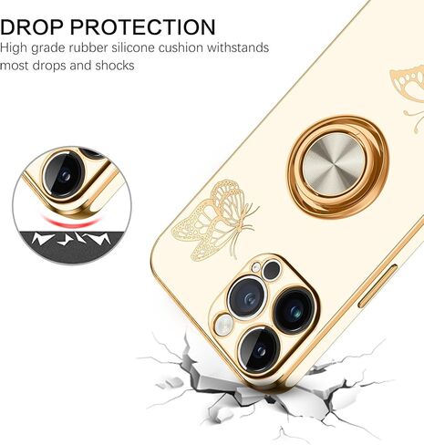 BENTOBEN for iPhone 12 Pro Max Case, Phone Case iPhone 12 ProMax, Slim Fit Butterfly Design Kickstand Ring Holder Shockproof Protection Soft Bumper Drop Protective Girls Women Boy Men Cover,Black in Kuwait