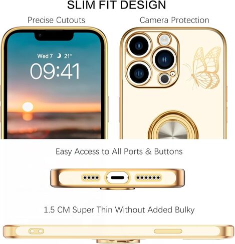 BENTOBEN for iPhone 12 Pro Max Case, Phone Case iPhone 12 ProMax, Slim Fit Butterfly Design Kickstand Ring Holder Shockproof Protection Soft Bumper Drop Protective Girls Women Boy Men Cover,Black in Kuwait