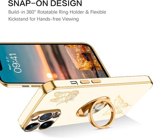 BENTOBEN for iPhone 12 Pro Max Case, Phone Case iPhone 12 ProMax, Slim Fit Butterfly Design Kickstand Ring Holder Shockproof Protection Soft Bumper Drop Protective Girls Women Boy Men Cover,Black in Kuwait