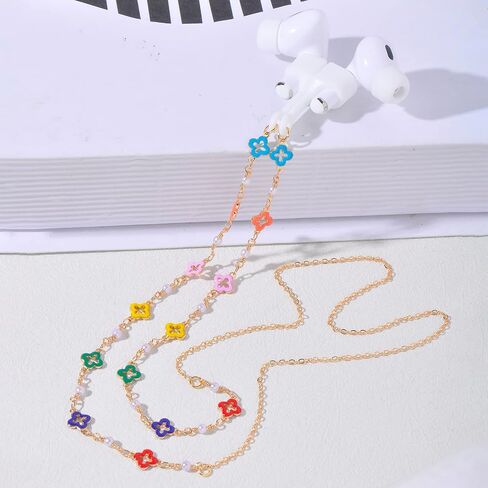 Ultra Strong Magnetic Airpod Pro Strap Anti-Lost Cord Sports Lanyard Compatible with Airpods 3rd 2nd Generation Pro 3 2 1 (Colored Flower Glass Rice Bead Chain) in Kuwait