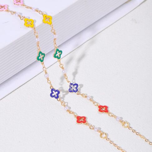 Ultra Strong Magnetic Airpod Pro Strap Anti-Lost Cord Sports Lanyard Compatible with Airpods 3rd 2nd Generation Pro 3 2 1 (Colored Flower Glass Rice Bead Chain) in Kuwait