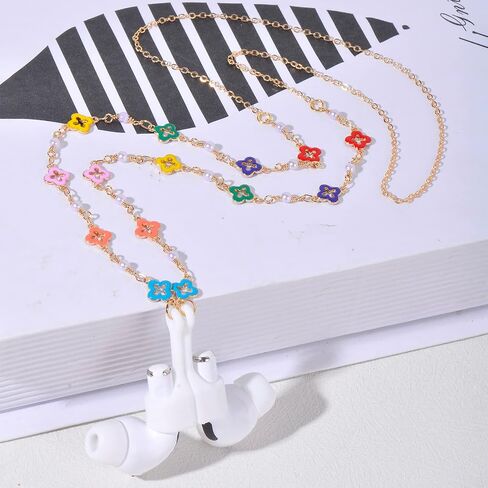 Ultra Strong Magnetic Airpod Pro Strap Anti-Lost Cord Sports Lanyard Compatible with Airpods 3rd 2nd Generation Pro 3 2 1 (Colored Flower Glass Rice Bead Chain) in Kuwait