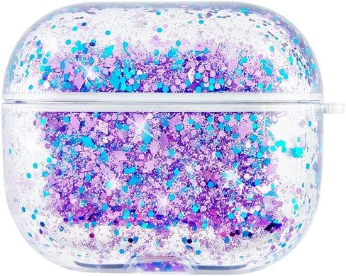 uCOLOR متوافق مع حافظة AirPods 3 2021 أرجواني أزرق لامع متدفق شلال رملي مصمم 360 درجة غطاء محمول مقاوم للصدمات بالكامل in Kuwait