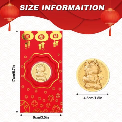 6 عبوات من مظاريف التنين الاحمر لعام 2024 بنمط هونغ باو الصيني، مغلفات نقود حمراء فينغ شوي جولد يوان باو زودياك هدايا تذكارية لمهرجان الربيع الصيني in Kuwait