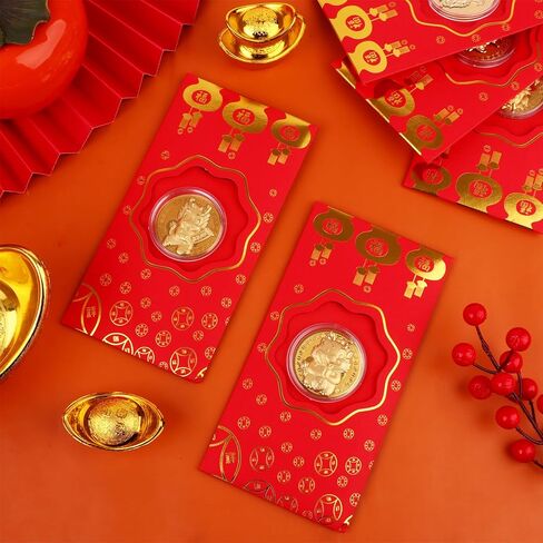 6 عبوات من مظاريف التنين الاحمر لعام 2024 بنمط هونغ باو الصيني، مغلفات نقود حمراء فينغ شوي جولد يوان باو زودياك هدايا تذكارية لمهرجان الربيع الصيني in Kuwait