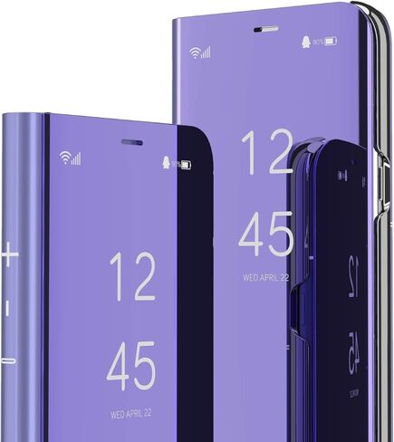 جراب QIVSTAR لهاتف Samsung Galaxy S21 FE 5G بتصميم رائع ونافذة مطلية بالكهرباء وحامل مقاوم للخدش واقٍ لكامل الجسم وغطاء نحيف لهاتف Samsung Galaxy S21 FE 5G PU مرآة: أسود QH in Saudi Arabia