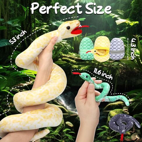 Xhamuon 53 Inch Giant Snake Plush Mommy with 3 Babies - Mommy Snake with 3 Cute Babies & 3 Eggs Golden Python Realistic Snake Stuffed Animal Gifts for Boys Girls in Saudi Arabia