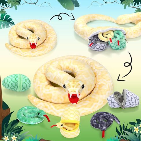 Xhamuon 53 Inch Giant Snake Plush Mommy with 3 Babies - Mommy Snake with 3 Cute Babies & 3 Eggs Golden Python Realistic Snake Stuffed Animal Gifts for Boys Girls in Saudi Arabia