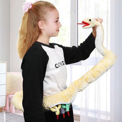 Xhamuon 53 Inch Giant Snake Plush Mommy with 3 Babies - Mommy Snake with 3 Cute Babies & 3 Eggs Golden Python Realistic Snake Stuffed Animal Gifts for Boys Girls in Saudi Arabia