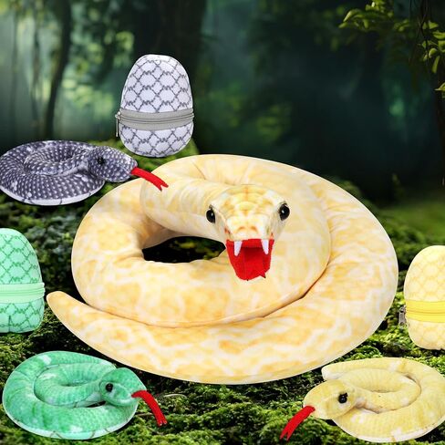 Xhamuon 53 Inch Giant Snake Plush Mommy with 3 Babies - Mommy Snake with 3 Cute Babies & 3 Eggs Golden Python Realistic Snake Stuffed Animal Gifts for Boys Girls in Saudi Arabia