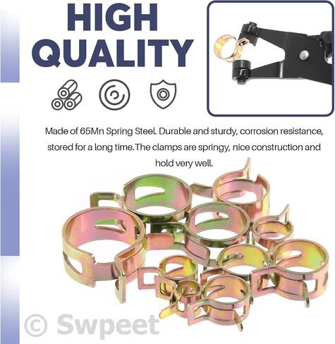 Swpeet 271Pcs 7-22mm Spring Band Hose Clamps with Swivel Flat Band Fuel Hose Clamp Plier Assortment Kit, Silicone Vacuum Hose Action Pipe Clamp Low Pressure Air Clip Clamp for Hose Clamps in Saudi Arabia