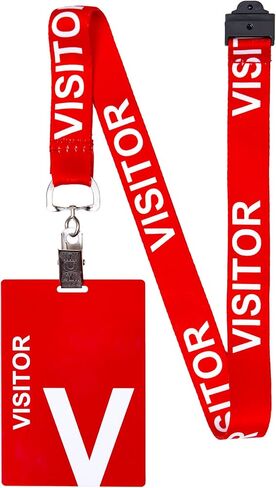 EASTEX 25 قطعة من شارات الزائرين مع بطاقة بلاستيكية PVC - حبل للزائرين - حبل أحمر منفصل للمكتب والمدرسة - حامل شارة هوية الزائر للرجال والنساء العملاء الضيوف in Kuwait
