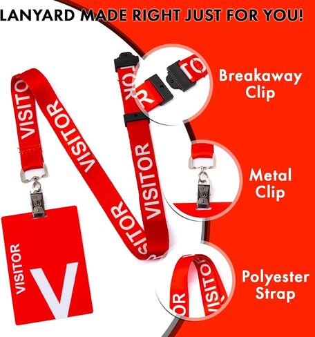 EASTEX 25 قطعة من شارات الزائرين مع بطاقة بلاستيكية PVC - حبل للزائرين - حبل أحمر منفصل للمكتب والمدرسة - حامل شارة هوية الزائر للرجال والنساء العملاء الضيوف in Kuwait