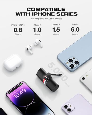 شاحن محمول VIYISI USB C | حزمة بطارية شحن سريع 5000 مللي أمبير 20 وات PD مع حامل | بنك طاقة صغير بشاشة LED متوافق مع هواتف Samsung S22/S21/S10/S9 وNote وMoto وLG وهواتف Android وغيرها - أسود in Kuwait